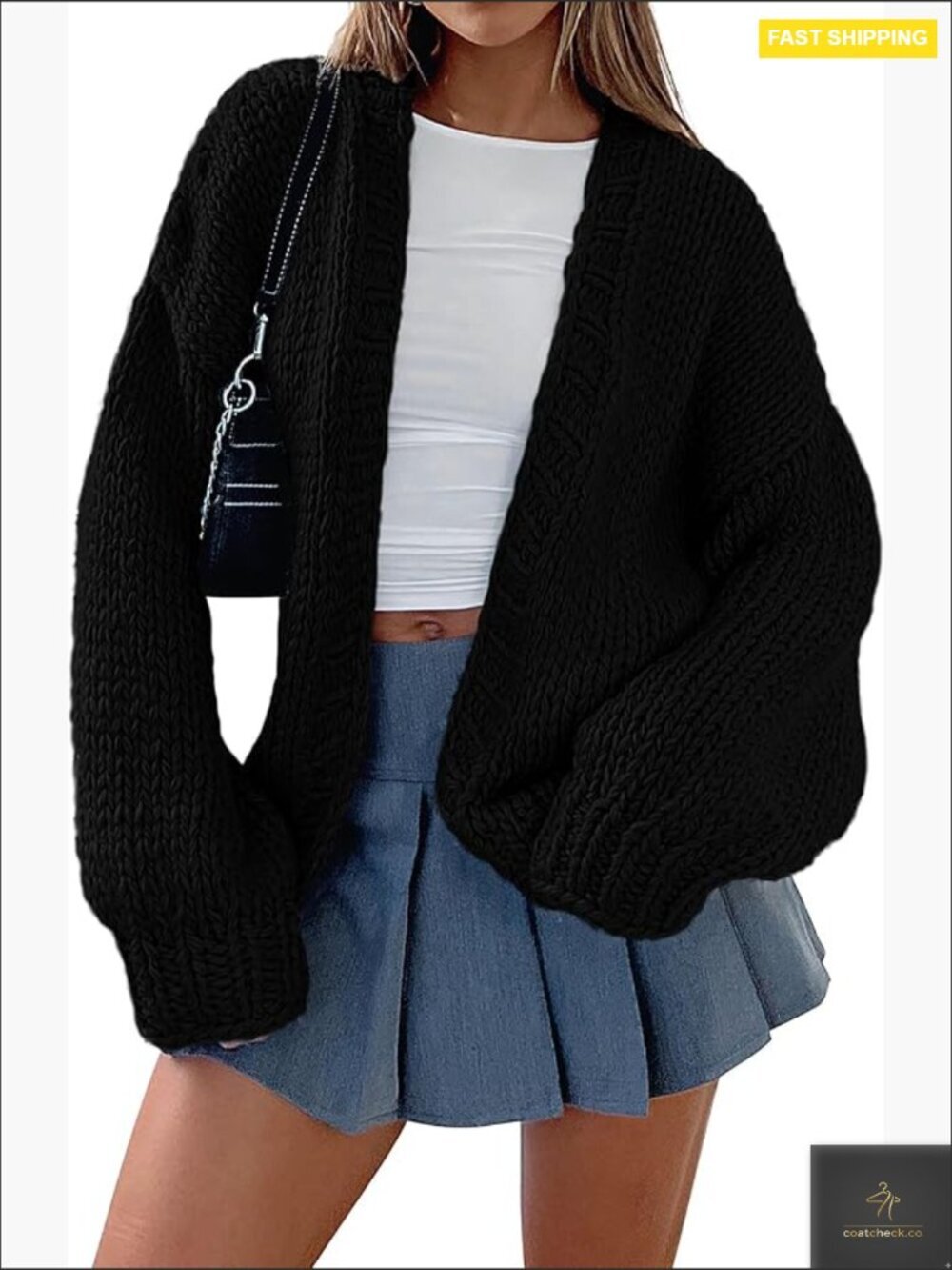 Chunky Knit Cardigan Shawl Collar Loose Fit Open Front Winter Sweater